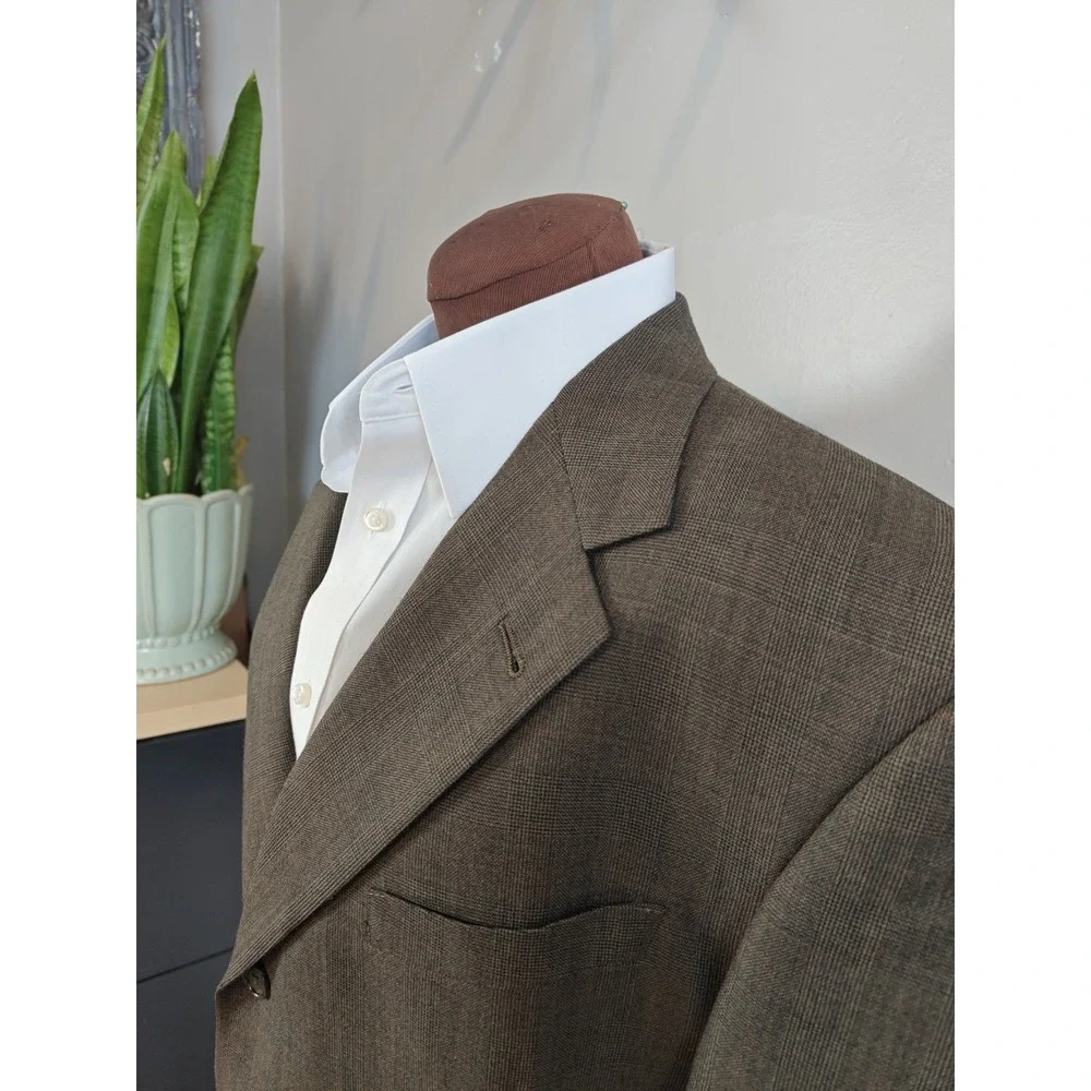 Hart Schaffner Marx Mens Brown Plaid Wool Sport Coat 42L 3 Button Made in USA